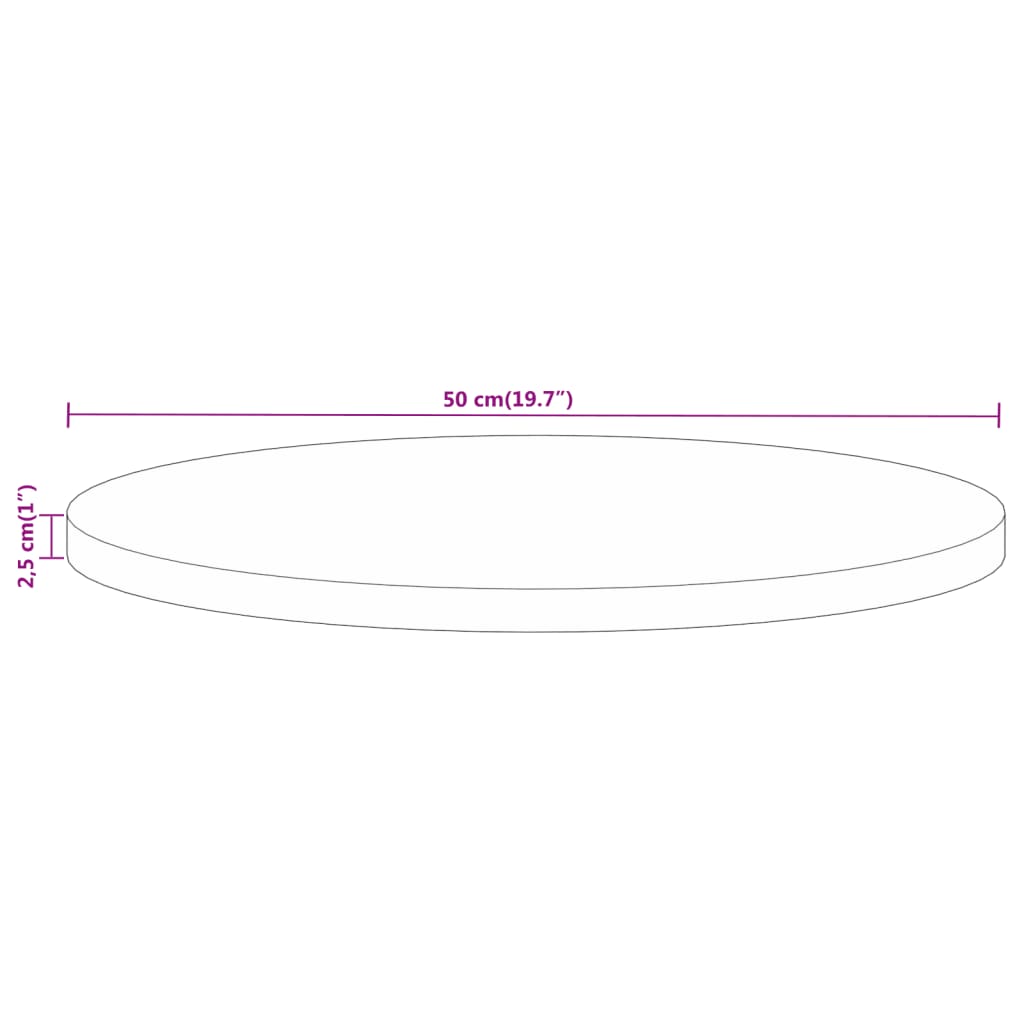 vidaXL Table Top Ø 50x2.5 cm Round Solid Wood Rough Mango