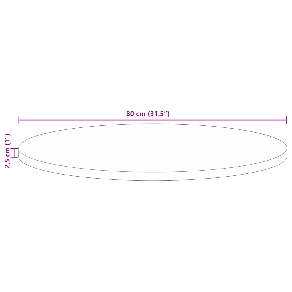 vidaXL Table Top Ø 80x2.5 cm Round Solid Wood Reclaimed