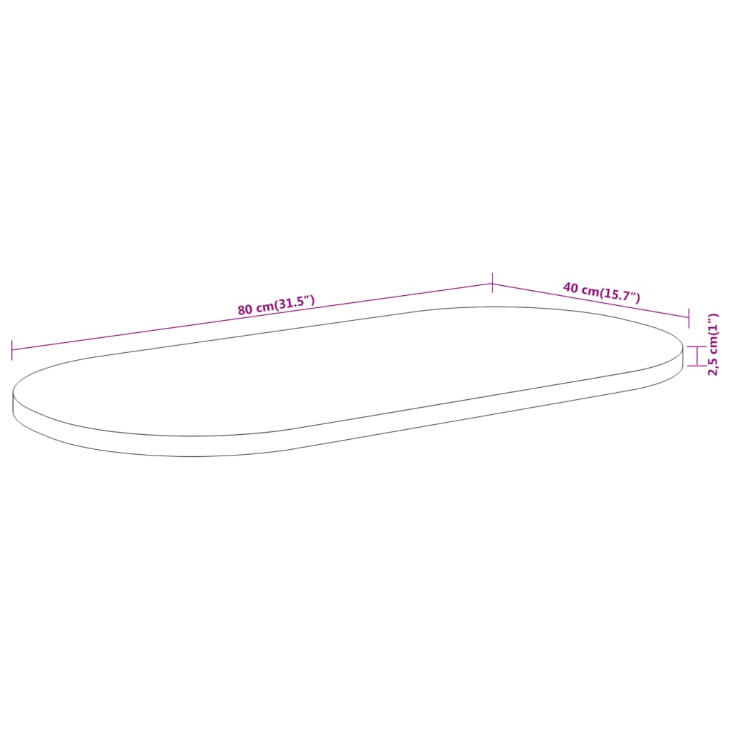 vidaXL Table Top 80x40x2.5 cm Oval Solid Wood Acacia