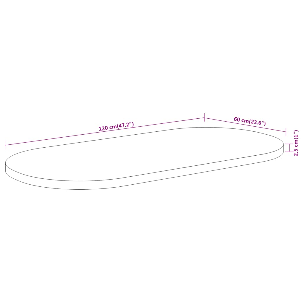 vidaXL Table Top 120x60x2.5 cm Oval Solid Wood Acacia