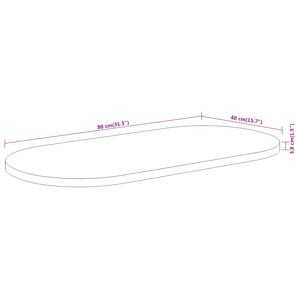 vidaXL Table Top 80x40x3.8 cm Oval Solid Wood Acacia