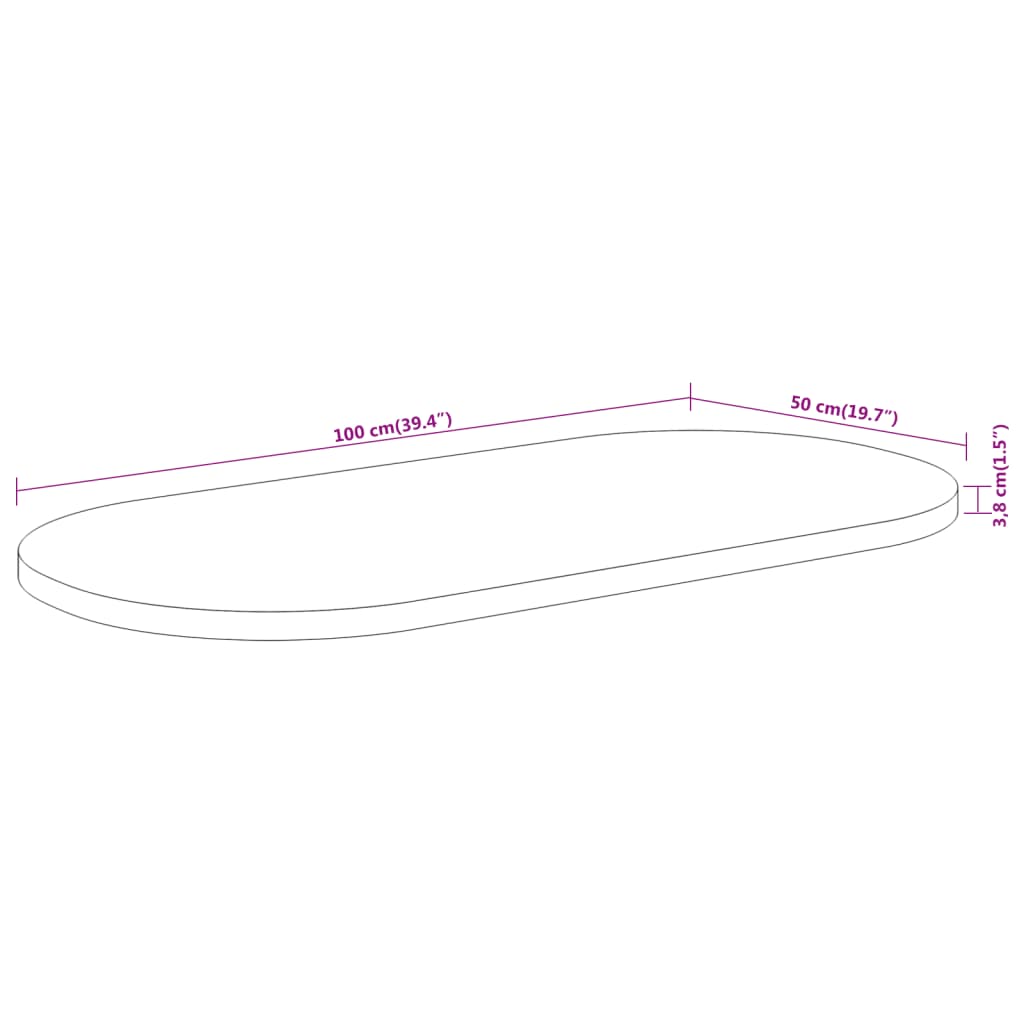 vidaXL Table Top 100x50x3.8 cm Oval Solid Wood Acacia