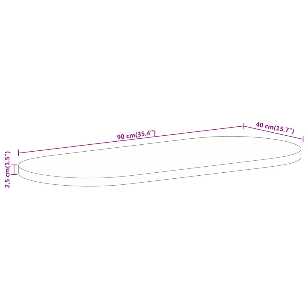 vidaXL Table Top 90x40x2.5 cm Oval Solid Wood Rough Mango