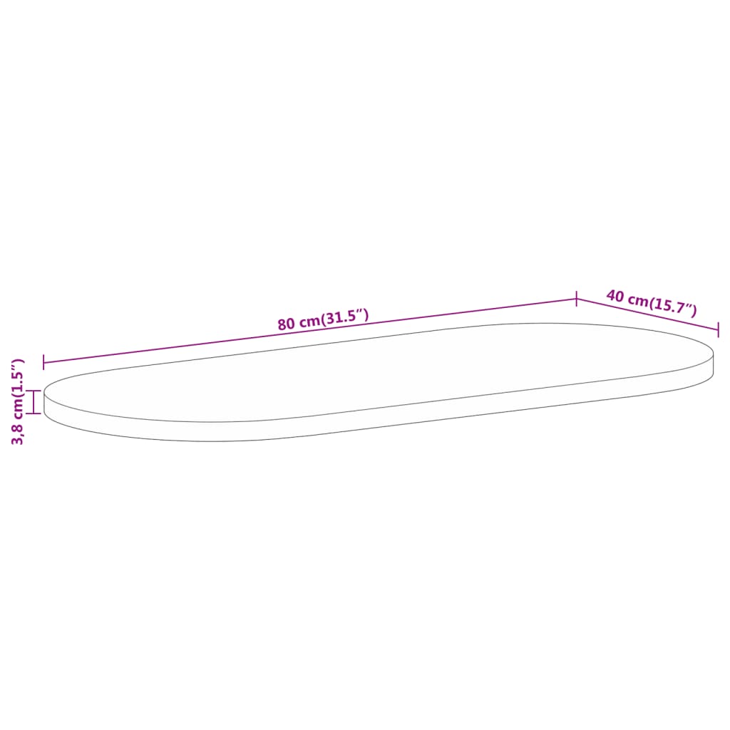 vidaXL Table Top 80x40x3.8 cm Oval Solid Wood Mango