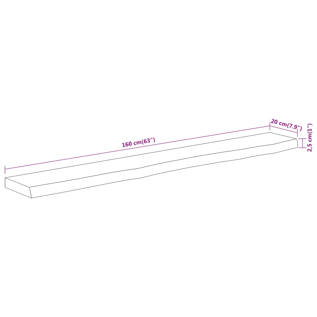 Wall Shelf 160x20x2.5 cm Rectangular Solid Wood Acacia Live Edge