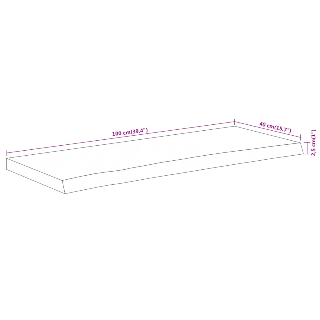 vidaXL Table Top 100x40x2.5 cm Rectangular Solid Wood Acacia Live Edge