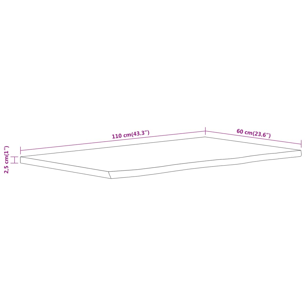 vidaXL Bathroom Countertop 110x60x2.5 cm Rectangular Solid Wood Acacia