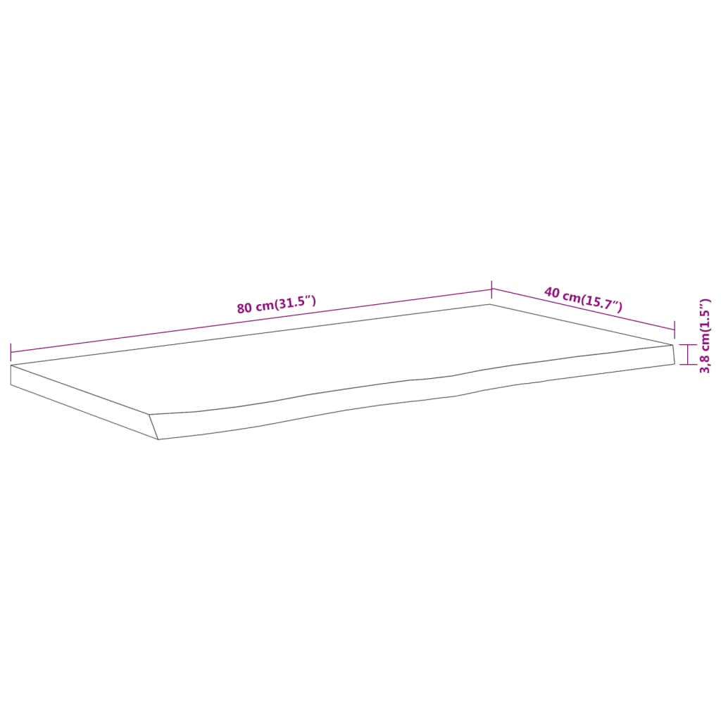 vidaXL Table Top 80x40x3.8 cm Rectangular Solid Wood Acacia Live Edge