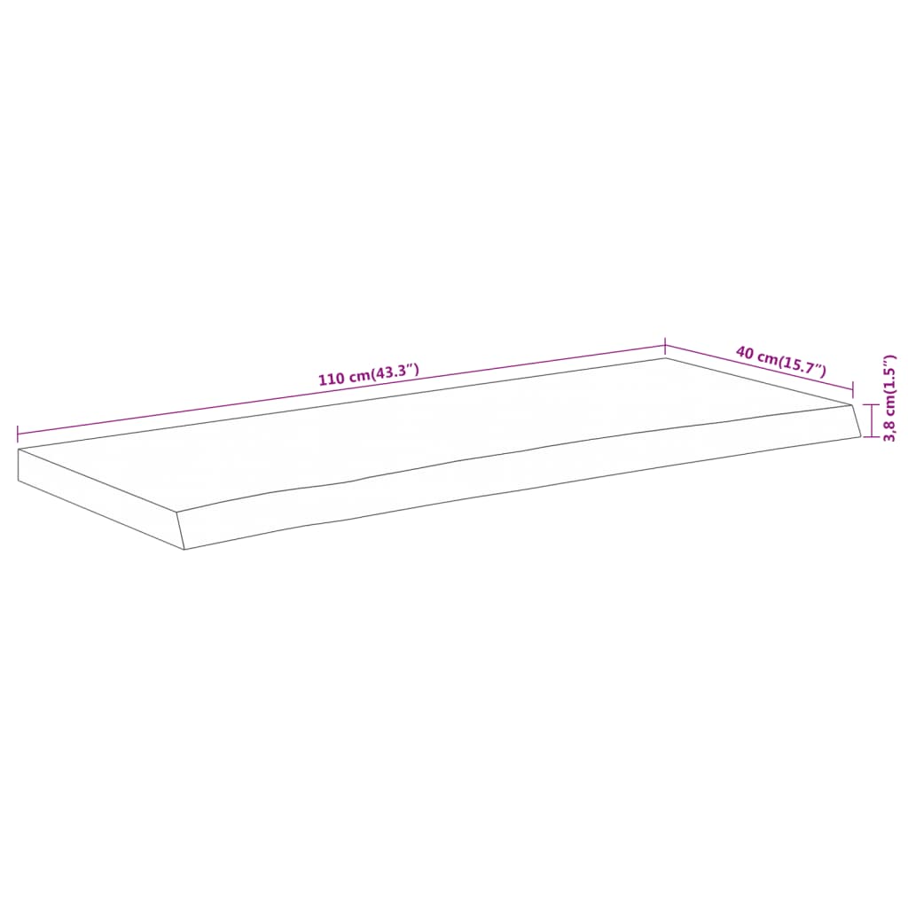 vidaXL Table Top 110x40x3.8 cm Rectangular Solid Wood Acacia Live Edge