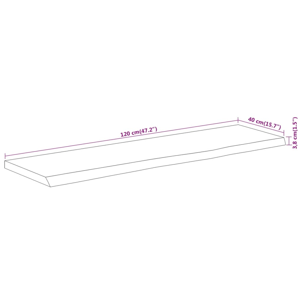 vidaXL Table Top 120x40x3.8 cm Rectangular Solid Wood Acacia Live Edge