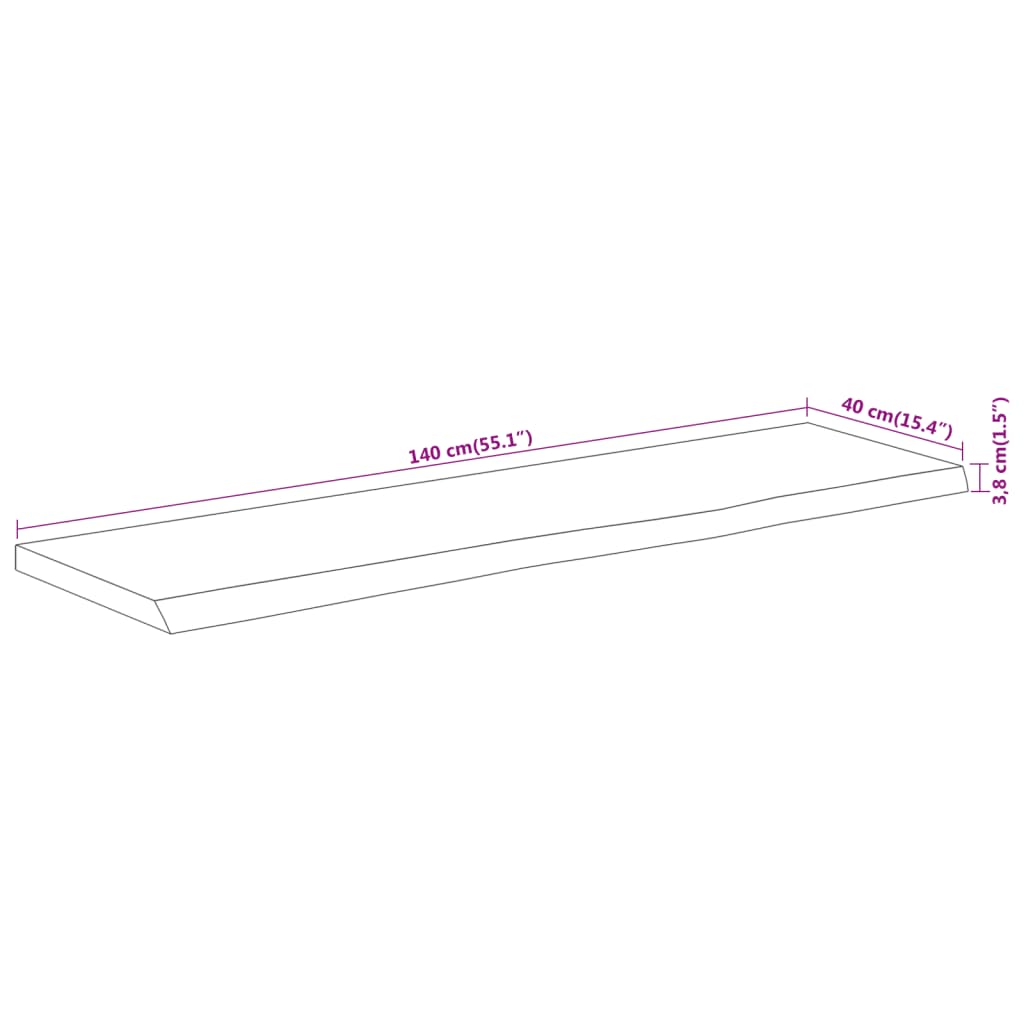 vidaXL Table Top 140x40x3.8 cm Rectangular Solid Wood Acacia Live Edge