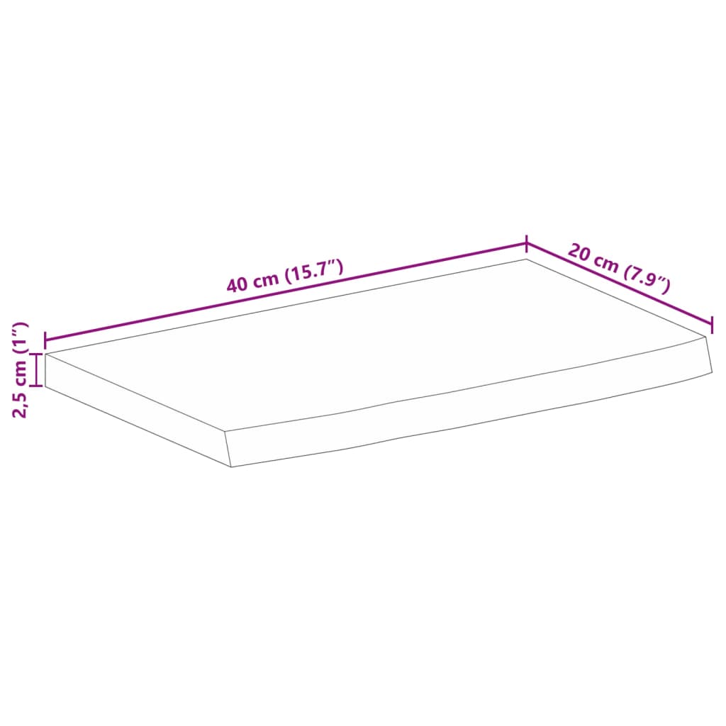 vidaXL Table Top 40x20x2.5 cm Live Edge Solid Wood Rough Mango