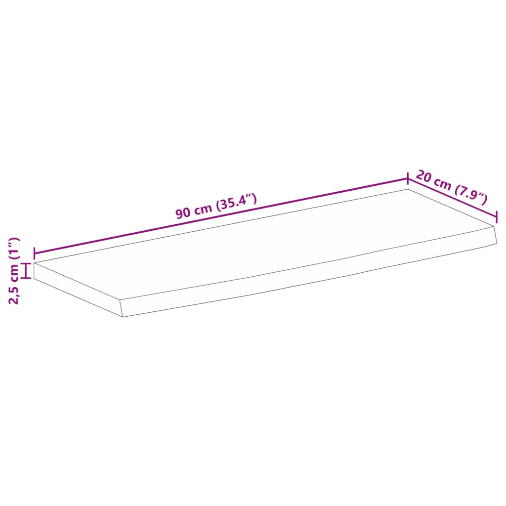 vidaXL Table Top 90x20x2.5 cm Live Edge Solid Wood Rough Mango