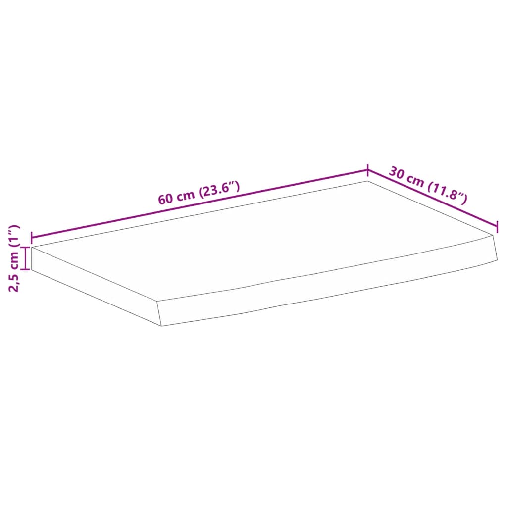 vidaXL Table Top 60x30x2.5 cm Live Edge Solid Wood Rough Mango