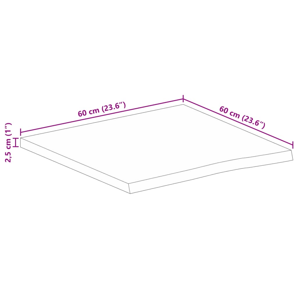 vidaXL Table Top 60x60x2.5 cm Live Edge Solid Wood Rough Mango