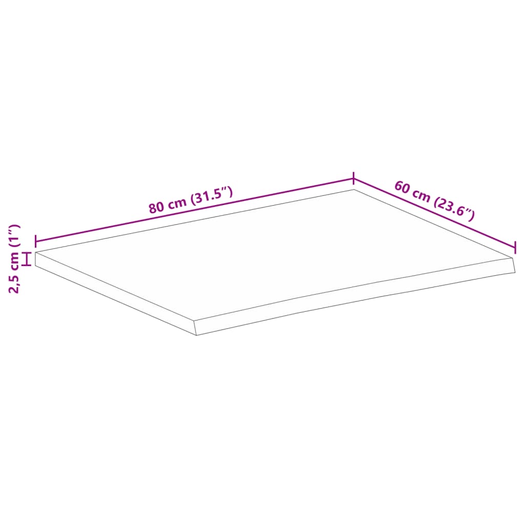 vidaXL Table Top 80x60x2.5 cm Live Edge Solid Wood Rough Mango