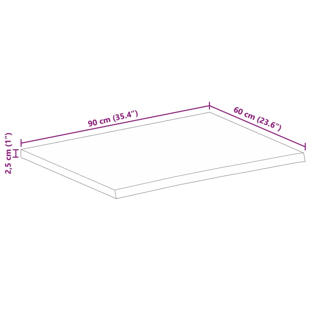 vidaXL Table Top 90x60x2.5 cm Live Edge Solid Wood Rough Mango