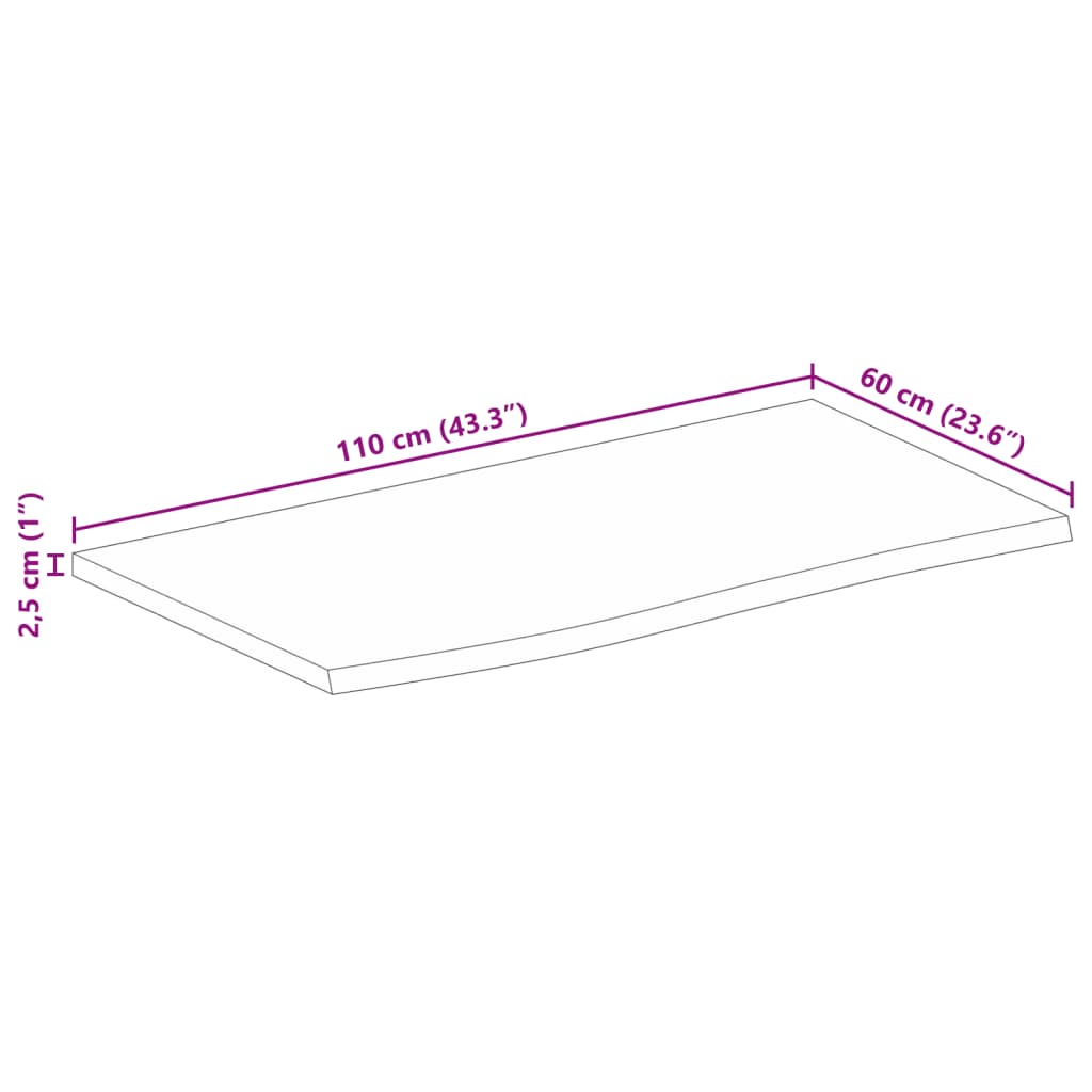 vidaXL Table Top 110x60x2.5 cm Live Edge Solid Wood Rough Mango