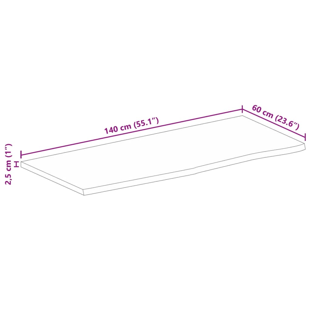 vidaXL Table Top 140x60x2.5 cm Live Edge Solid Wood Rough Mango