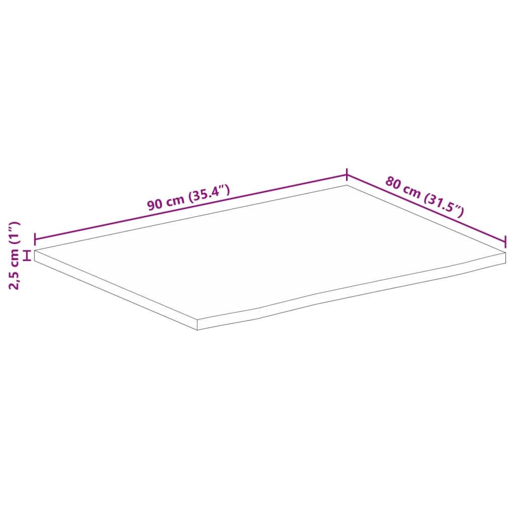 vidaXL Table Top 90x80x2.5 cm Live Edge Solid Wood Rough Mango