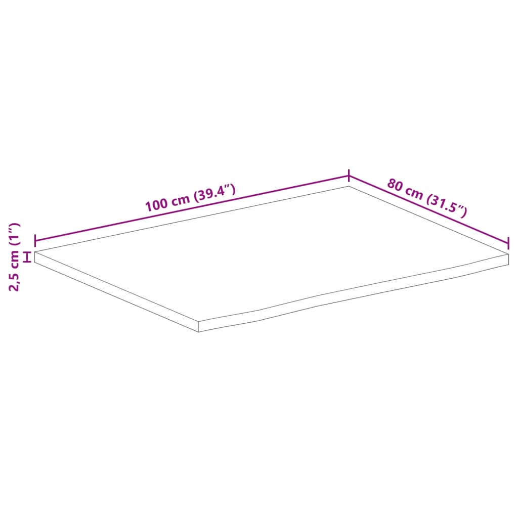 vidaXL Table Top 100x80x2.5 cm Live Edge Solid Wood Rough Mango