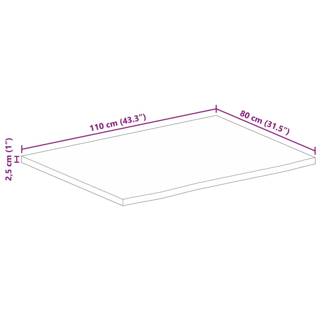 vidaXL Table Top 110x80x2.5 cm Live Edge Solid Wood Rough Mango