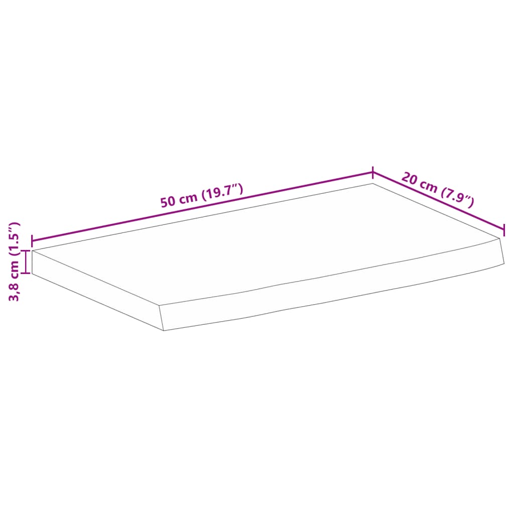 vidaXL Table Top 50x20x3.8 cm Live Edge Solid Wood Rough Mango