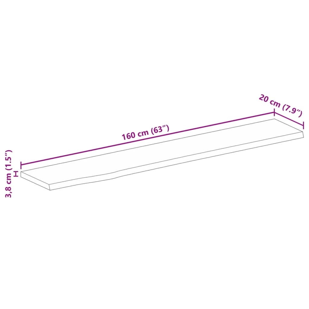 vidaXL Table Top 160x20x3.8 cm Live Edge Solid Wood Rough Mango