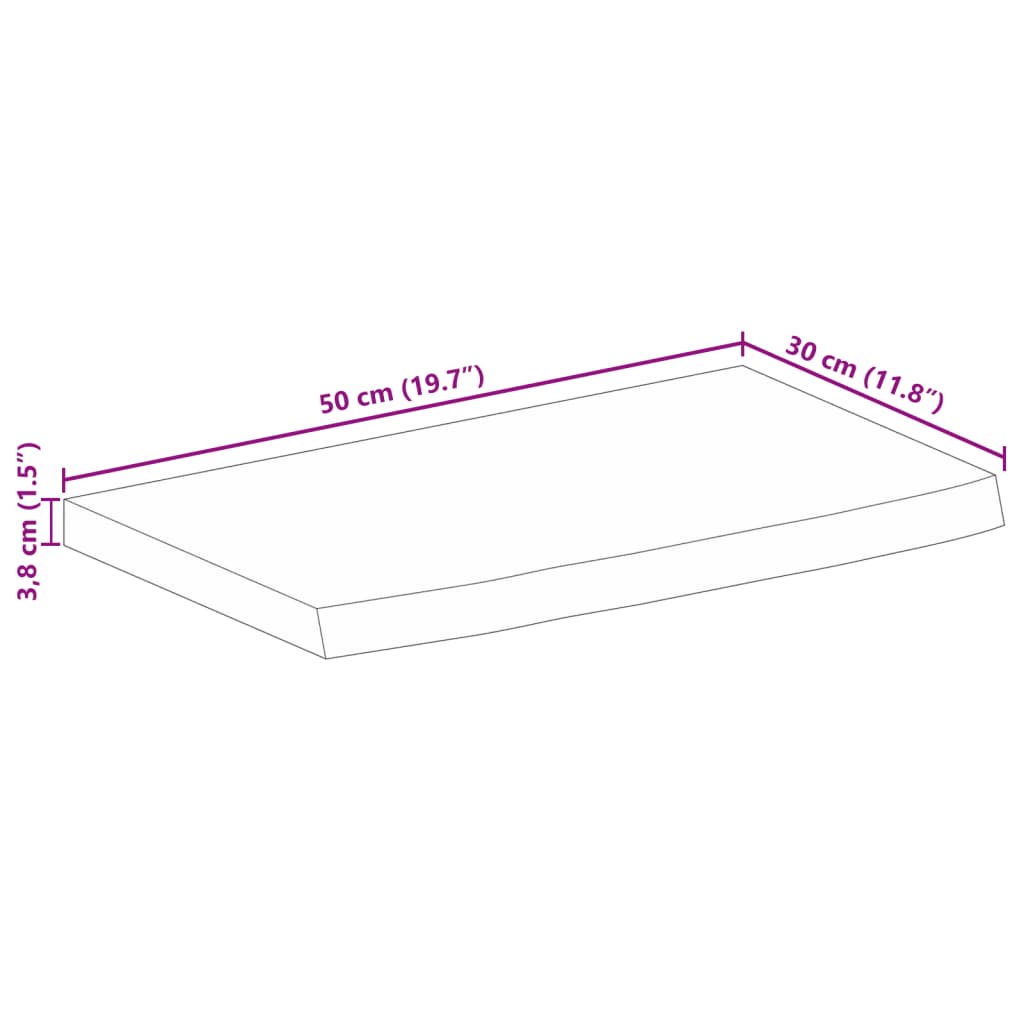 vidaXL Table Top 50x30x3.8 cm Live Edge Solid Wood Rough Mango