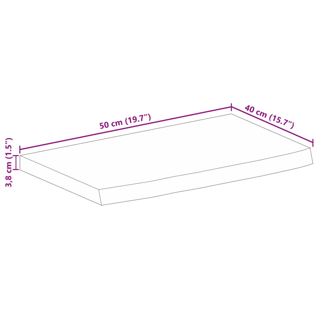 vidaXL Table Top 50x40x3.8 cm Live Edge Solid Wood Rough Mango