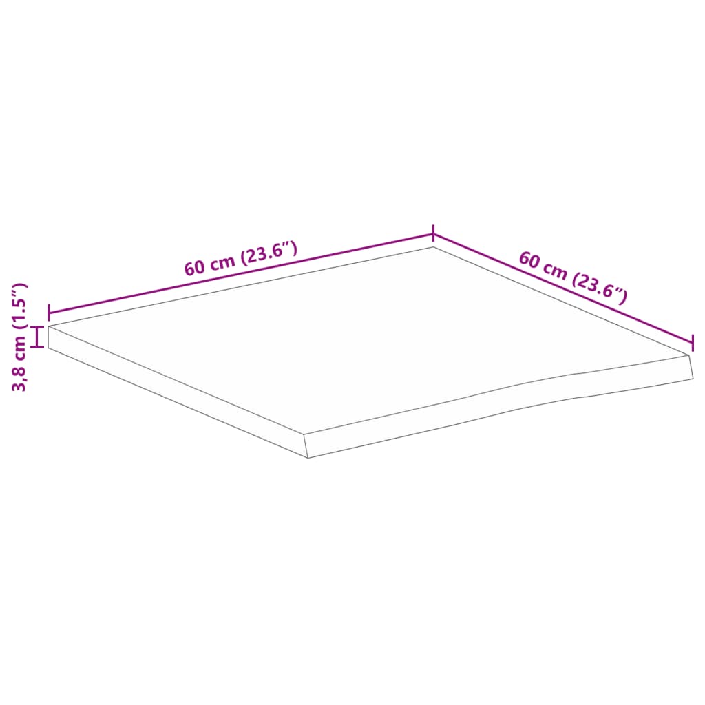 vidaXL Table Top 60x60x3.8 cm Live Edge Solid Wood Rough Mango