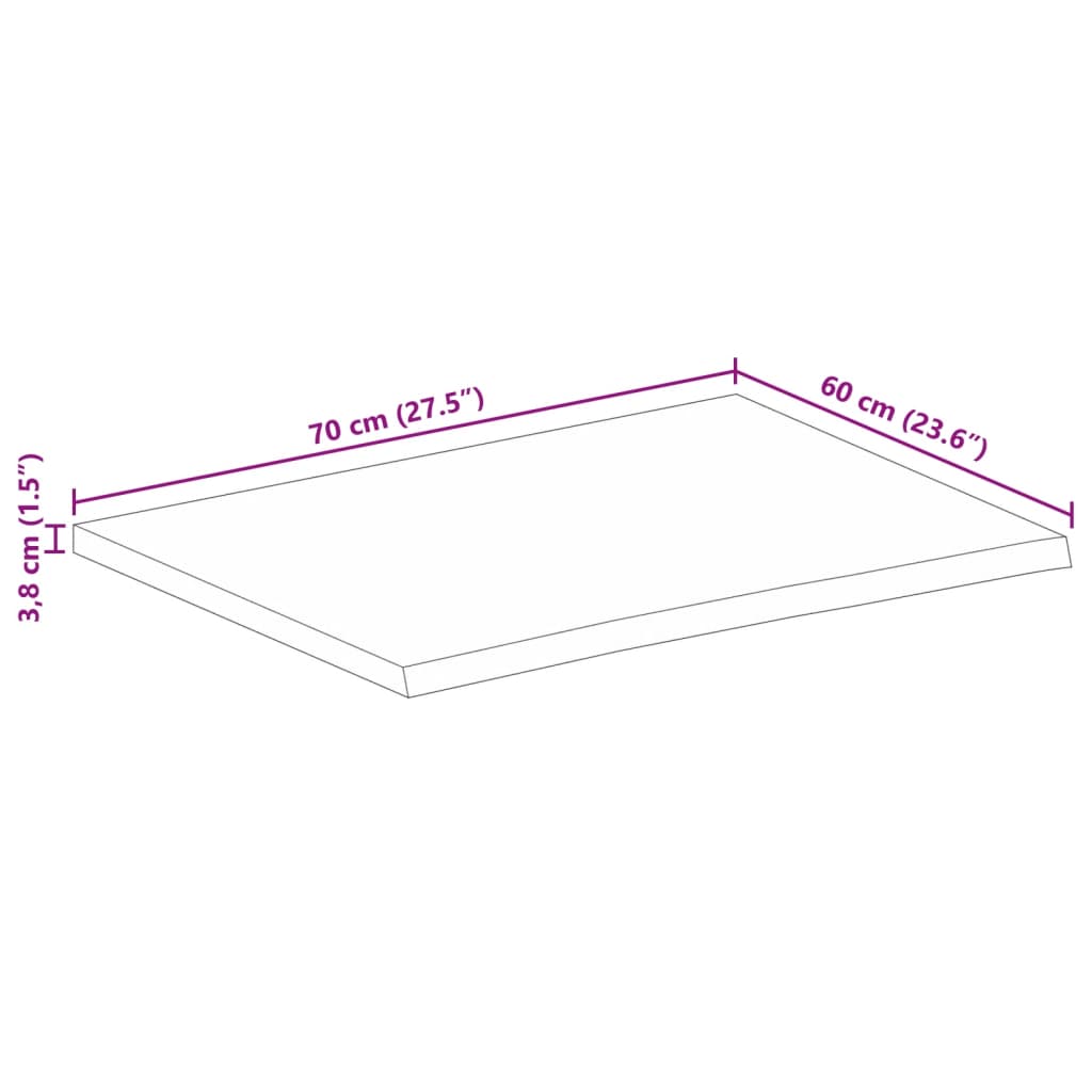 vidaXL Table Top 70x60x3.8 cm Live Edge Solid Wood Rough Mango