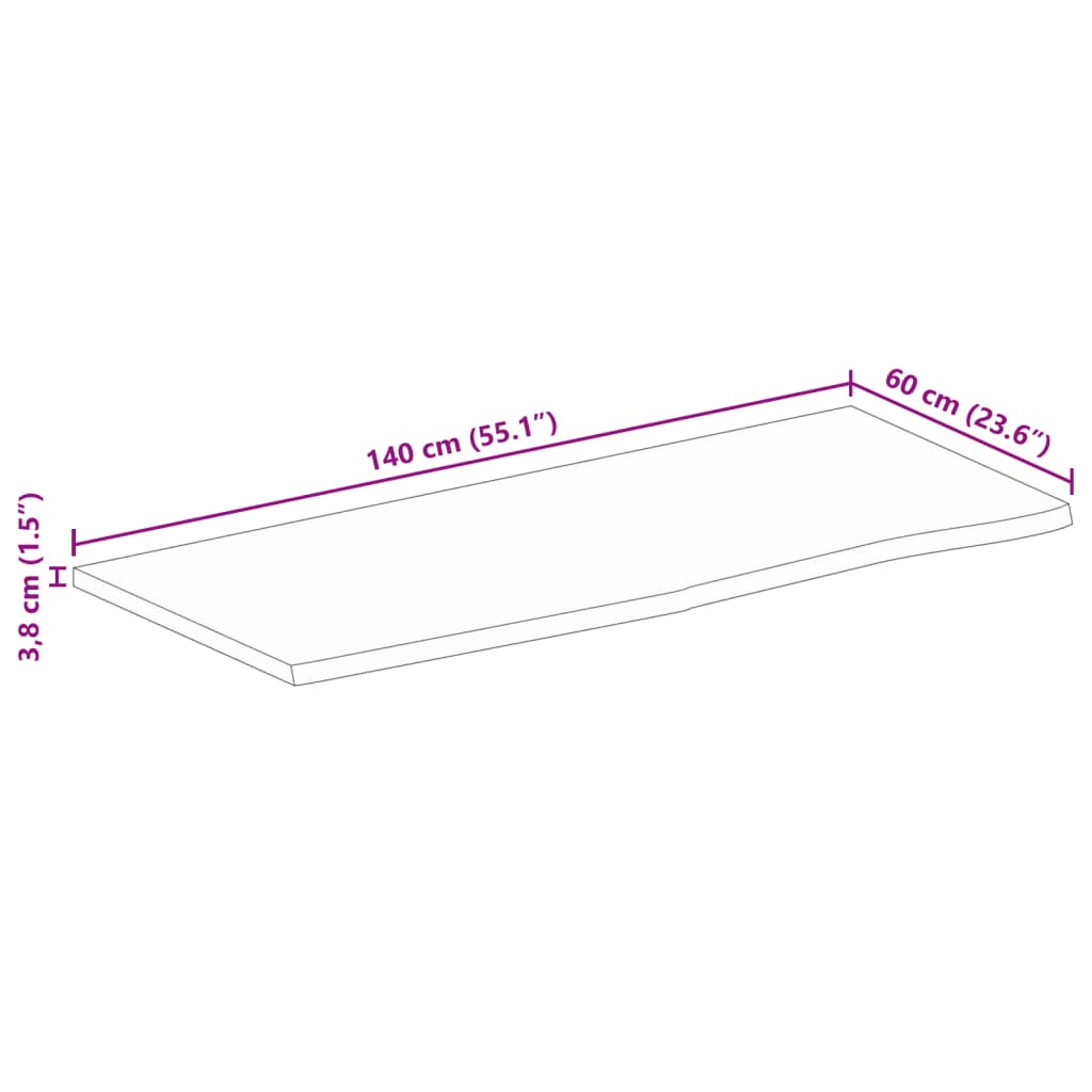 vidaXL Table Top 140x60x3.8 cm Live Edge Solid Wood Rough Mango