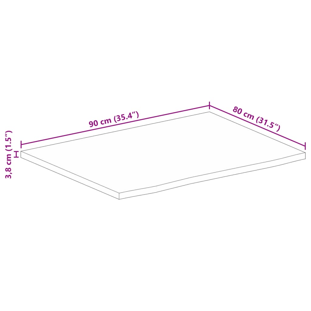 vidaXL Table Top 90x80x3.8 cm Live Edge Solid Wood Rough Mango