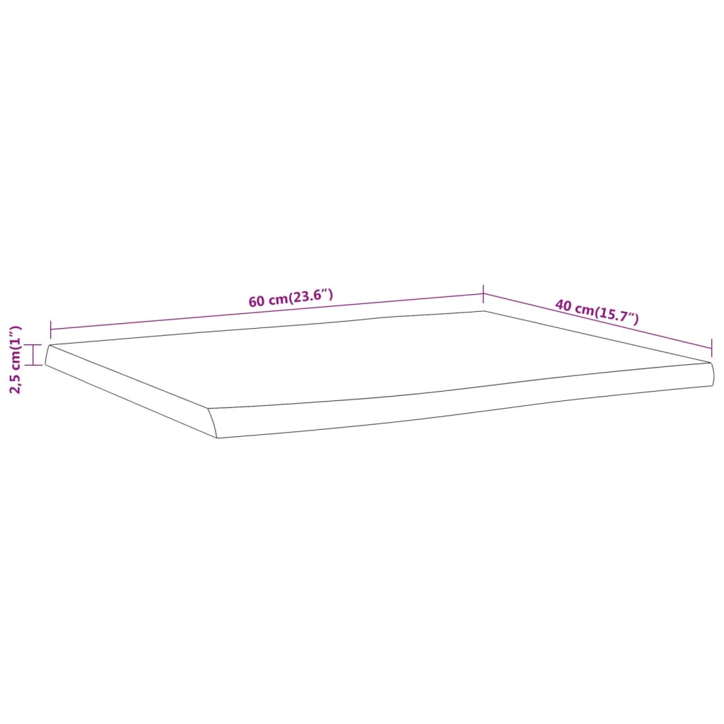 vidaXL Table Top 60x40x2.5 cm Rectangular Solid Wood Acacia Live Edge