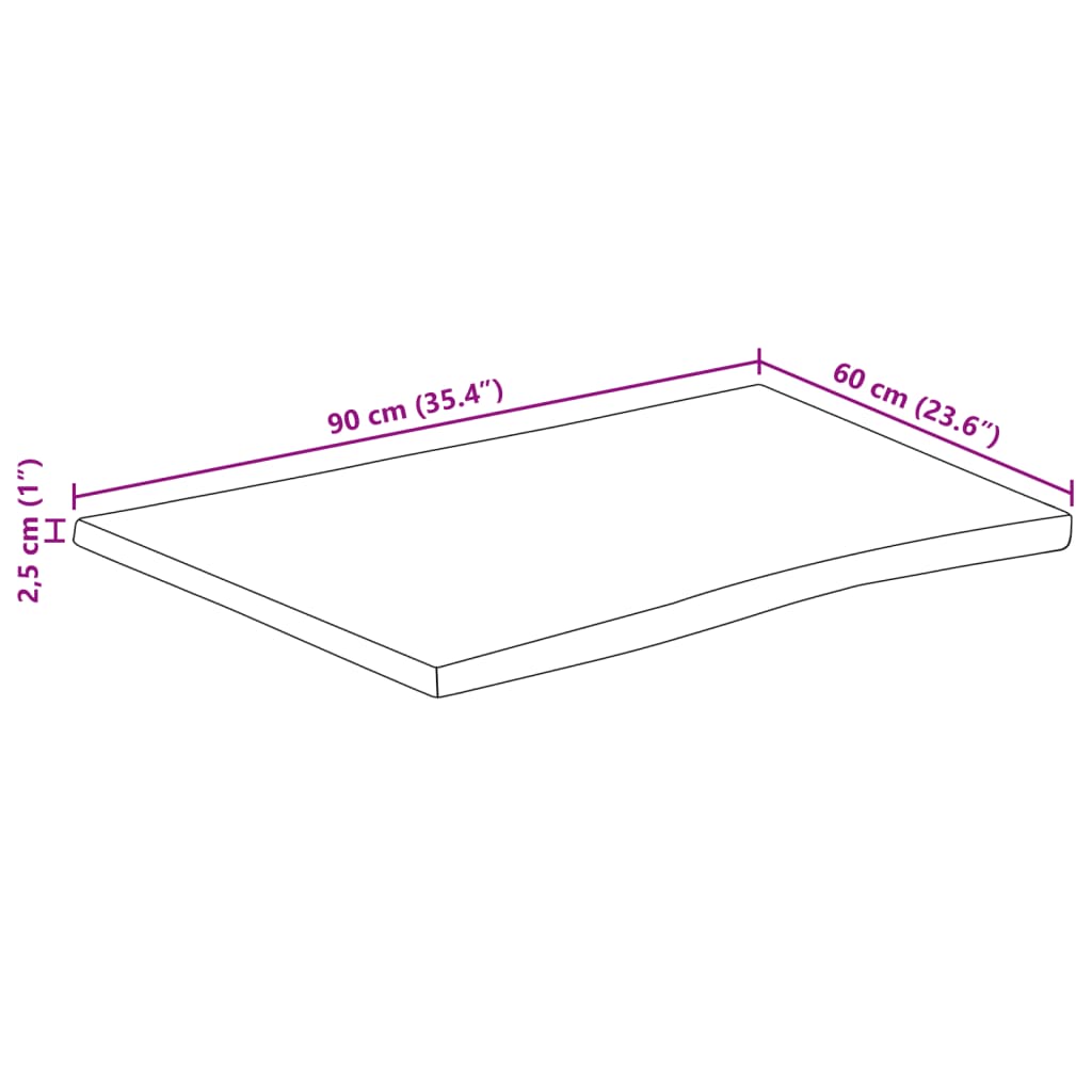 vidaXL Table Top 90x60x2.5 cm Rectangular Solid Wood Acacia Live Edge