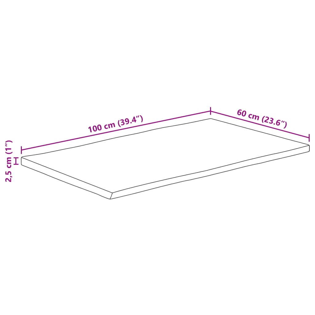 vidaXL Table Top 100x60x2.5 cm Rectangular Solid Wood Acacia Live Edge