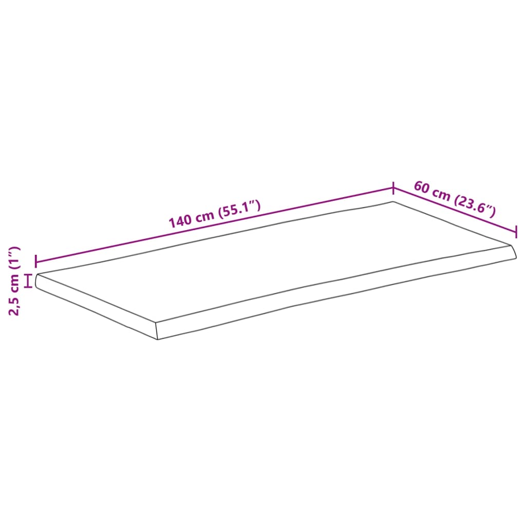 vidaXL Table Top 140x60x2.5 cm Rectangular Solid Wood Acacia Live Edge