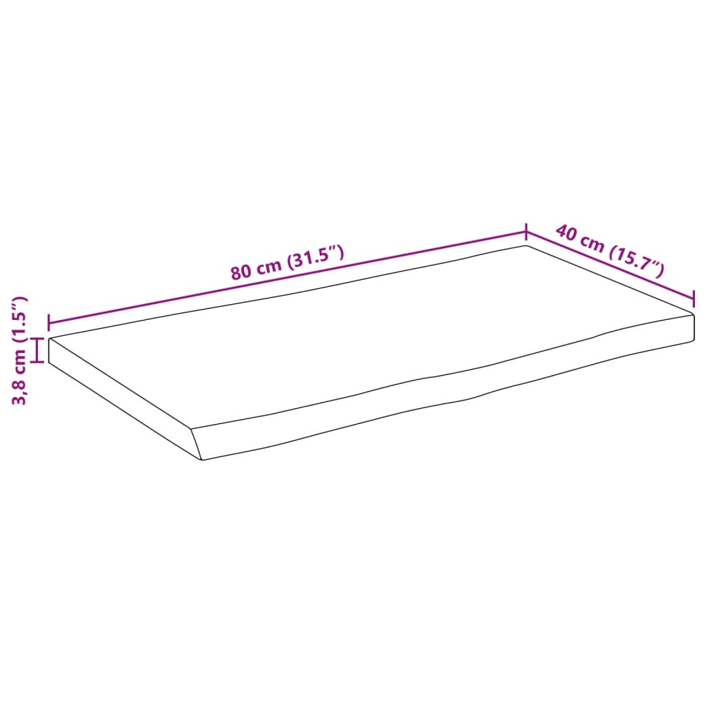 vidaXL Table Top 80x40x3.8 cm Rectangular Solid Wood Acacia Live Edge