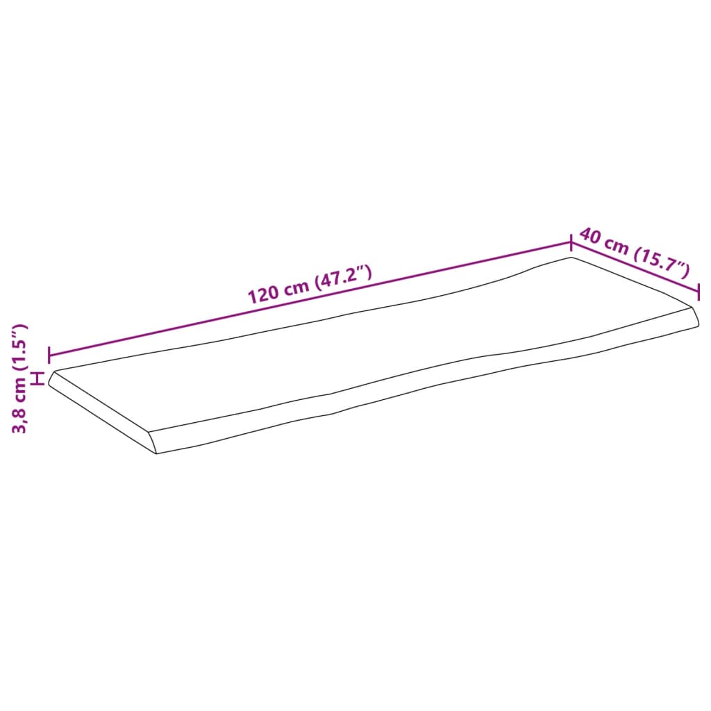 vidaXL Table Top 120x40x3.8 cm Rectangular Solid Wood Acacia Live Edge