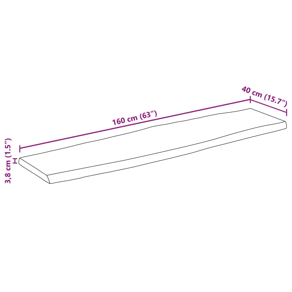 vidaXL Table Top 160x40x3.8 cm Rectangular Solid Wood Acacia Live Edge