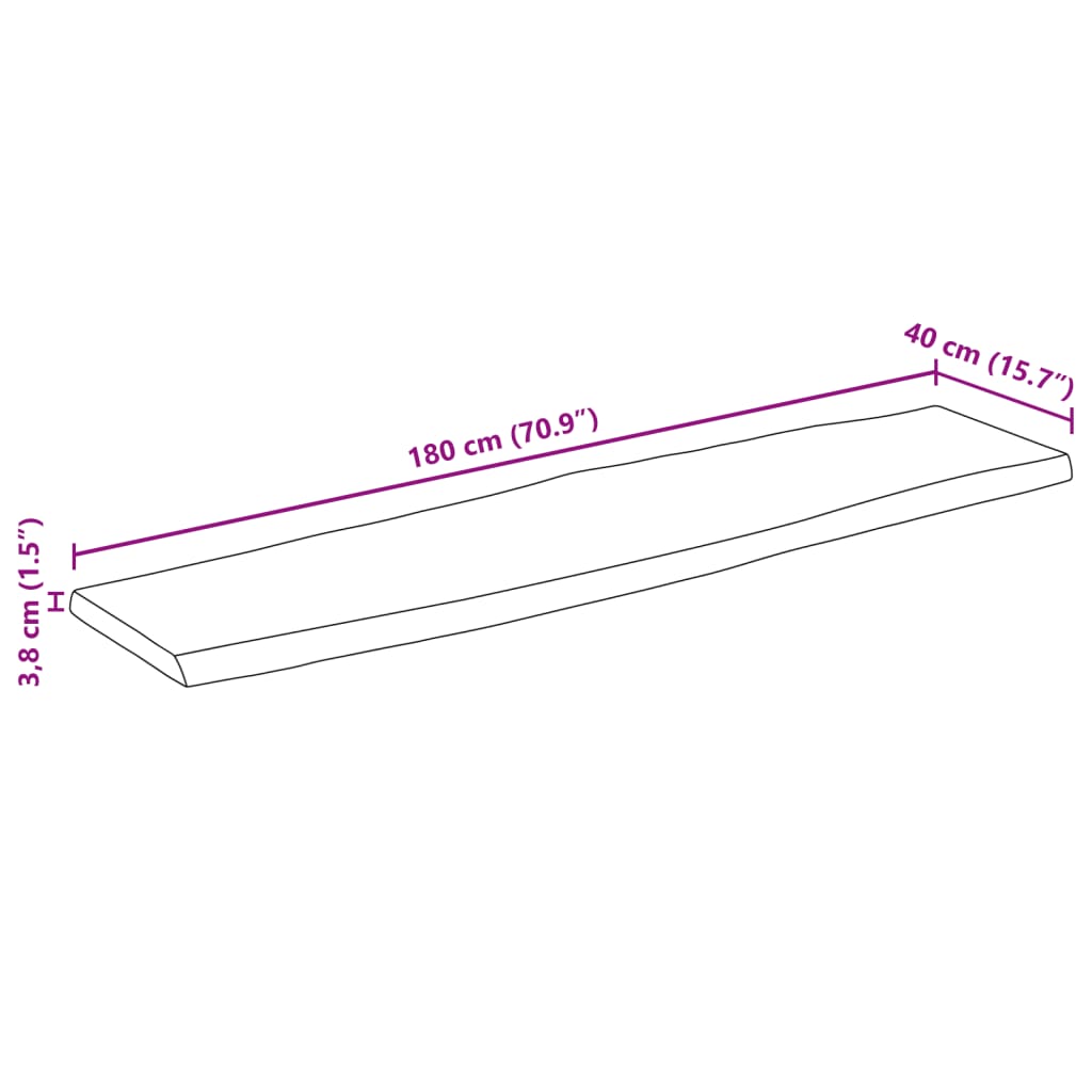 vidaXL Table Top 180x40x3.8 cm Rectangular Solid Wood Acacia Live Edge