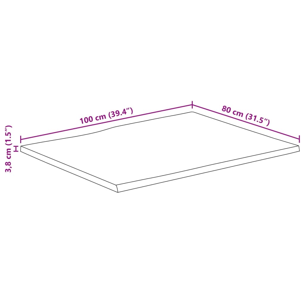 vidaXL Table Top 100x80x3.8 cm Rectangular Solid Wood Acacia Live Edge