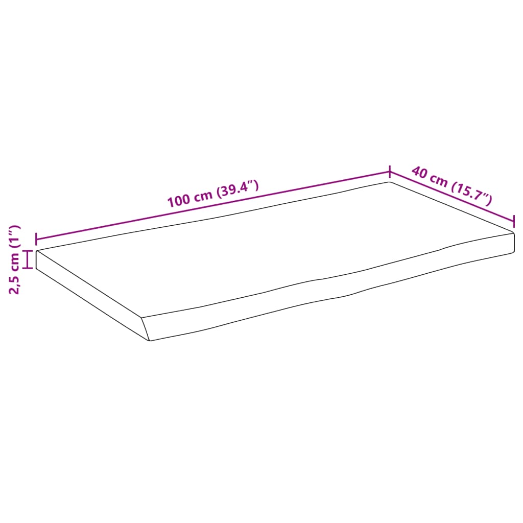 vidaXL Table Top Live Edge 100x40x2.5 cm Solid Wood Rough Mango