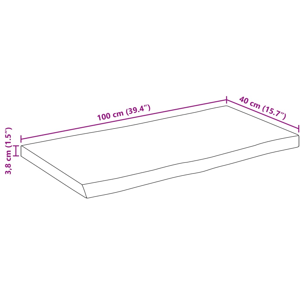 vidaXL Table Top Live Edge 100x40x3.8 cm Solid Wood Rough Mango