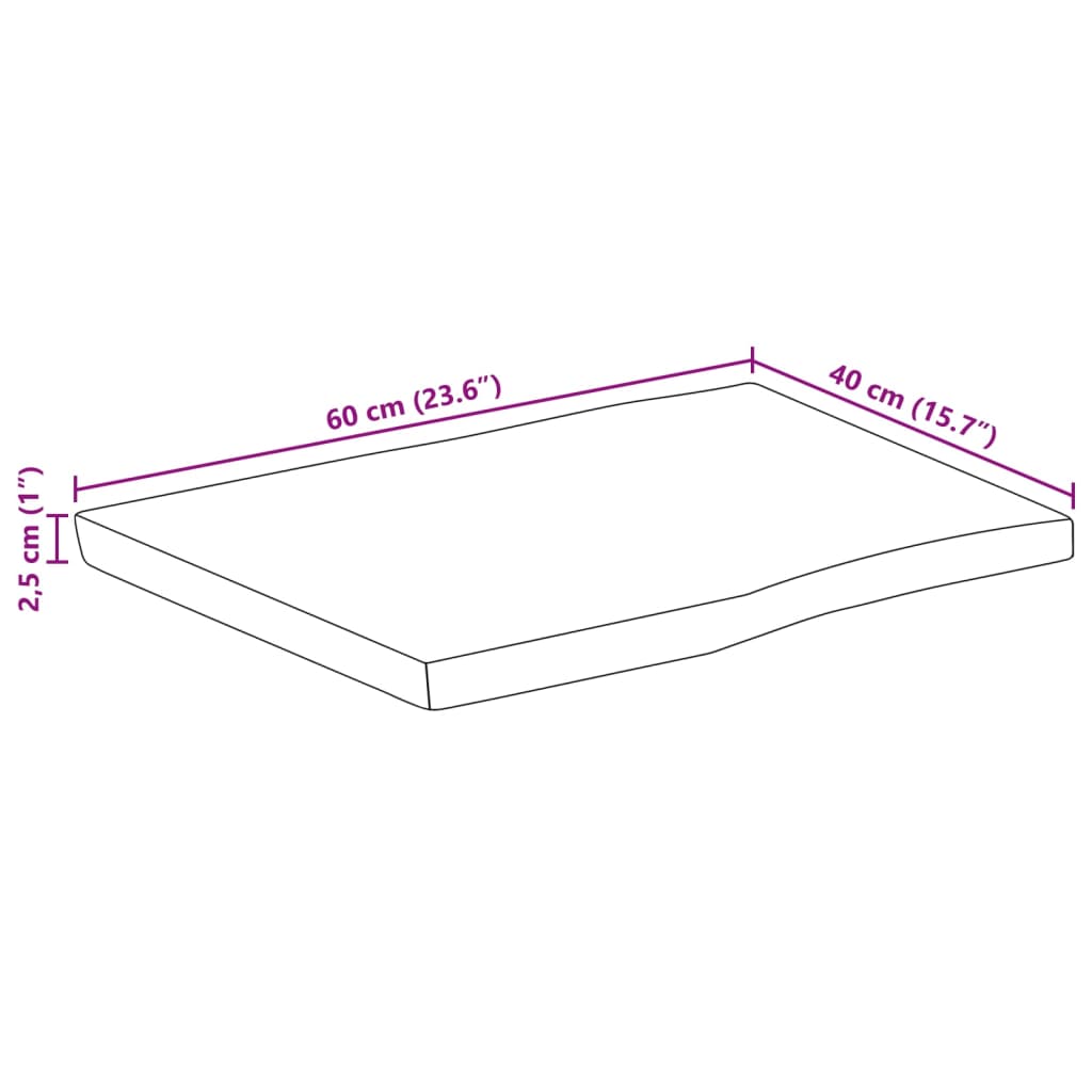 vidaXL Table Top 60x40x2.5 cm Live Edge Solid Wood Mango