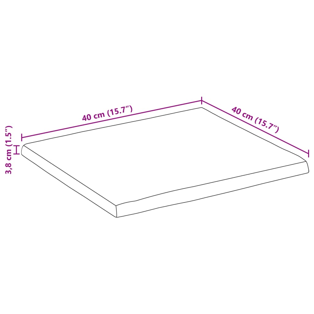 vidaXL Table Top 40x40x3.8 cm Live Edge Solid Wood Mango