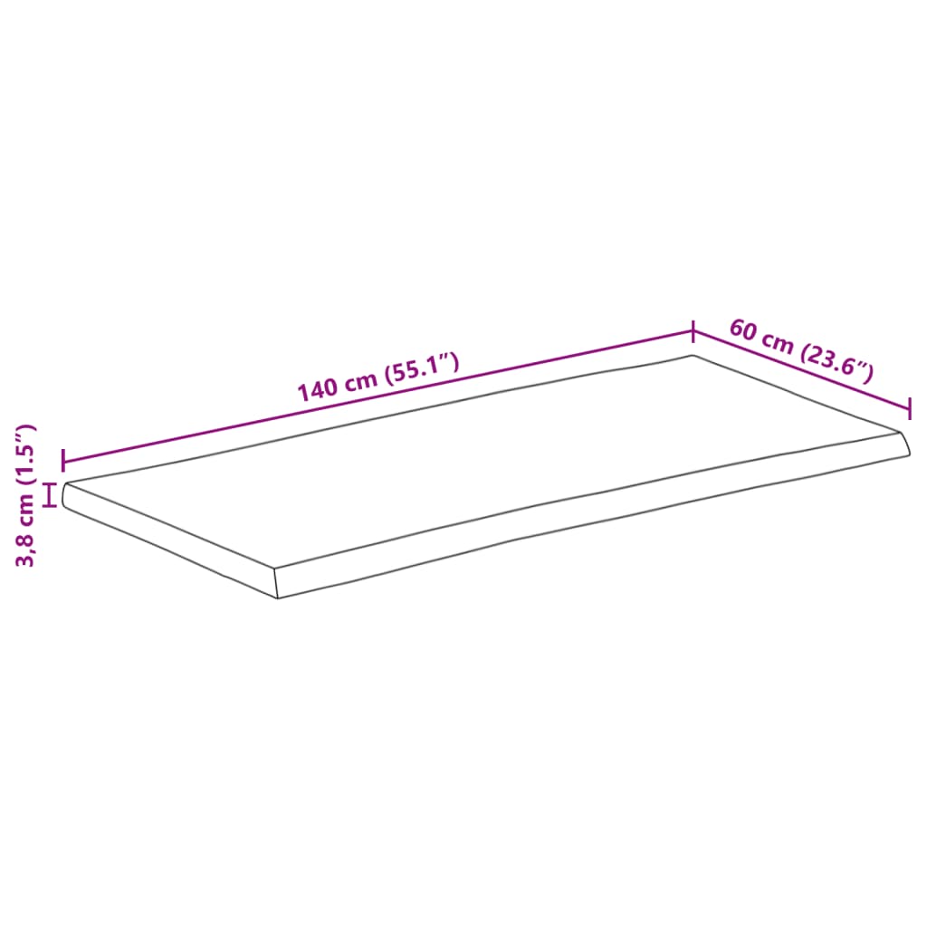 vidaXL Table Top 140x60x3.8 cm Live Edge Solid Wood Mango