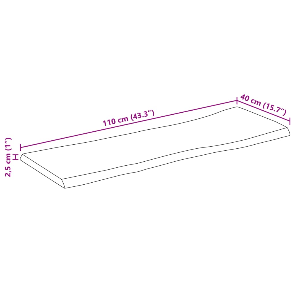 vidaXL Table Top 110x40x2.5 cm Live Edge Solid Wood Mango