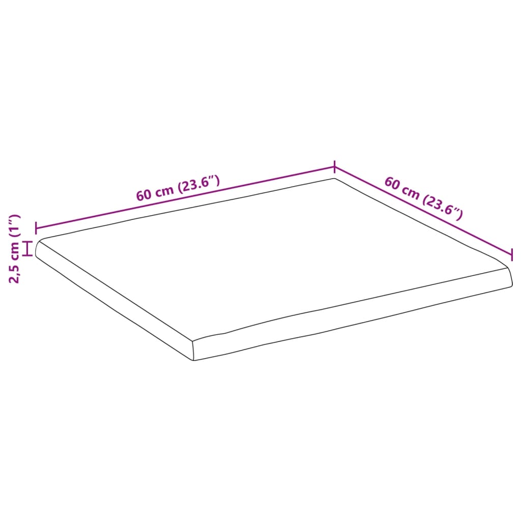 vidaXL Table Top 60x60x2.5 cm Live Edge Solid Wood Mango